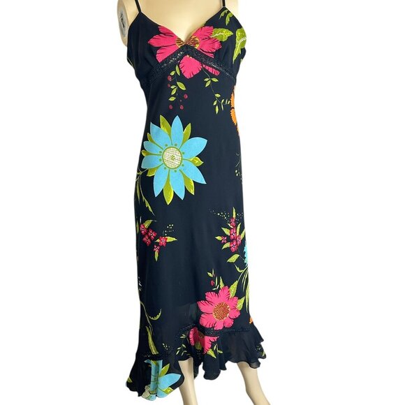 Vtg XOXOXO Black Floral Prom Baby Doll Maxi Dress Fairy Coquette Tiered Sz L Y2K - Picture 3 of 10